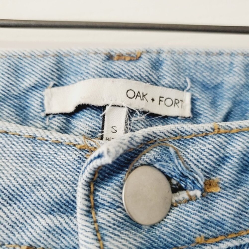 Oak & Fort Lightwash High Rise Rigid Distressed Straight Leg Mom Jeans S - Picture 6 of 7